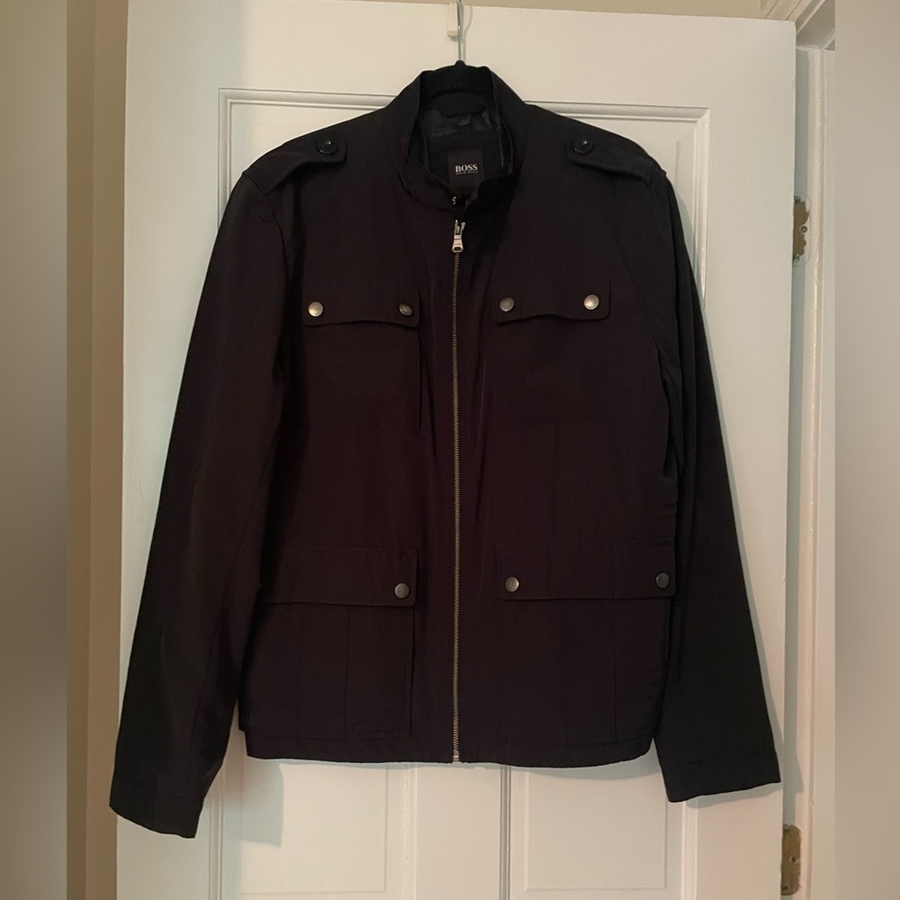 BOSS Men's Dark Jacket with Button Accents